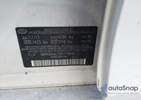 2013 Hyundai Sonata Gls z USA, uszkodzony, nr VIN 5NPEB4AC7DH778840